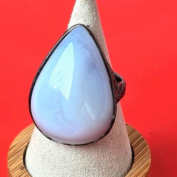 Hand Made 925 Sterling Silver Ring Size 7.75 with 40 ct Natural Chalcedony - Picture 7 of 13